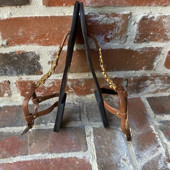 Diane Von Furstenberg Brown Leather Thong Sandals with Gold Accents - Picture 7 of 9